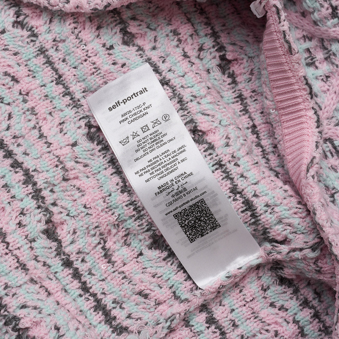 Pink Check Knit Cardigan