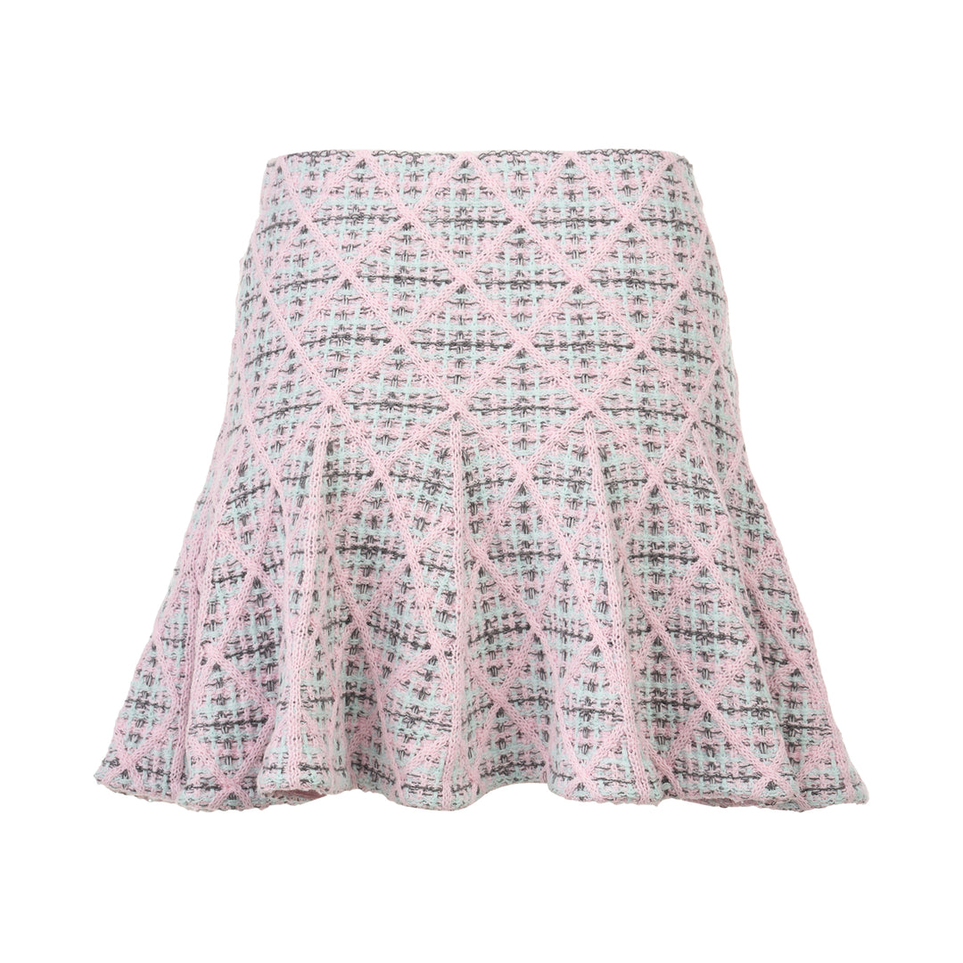 Pink Check Knit Mini Skirt