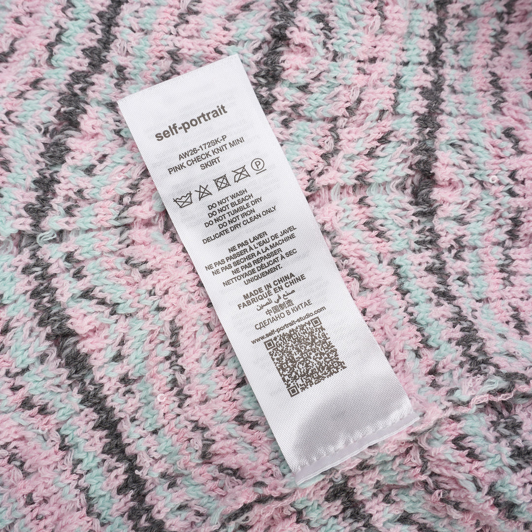 Pink Check Knit Mini Skirt