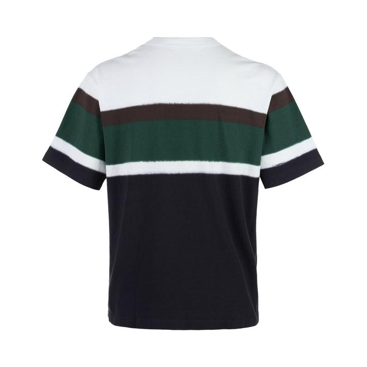 sacai chusen-dyed cotton jersey T-shirt with white, brown, green and navy dyed bands and a chest pocket - view 2