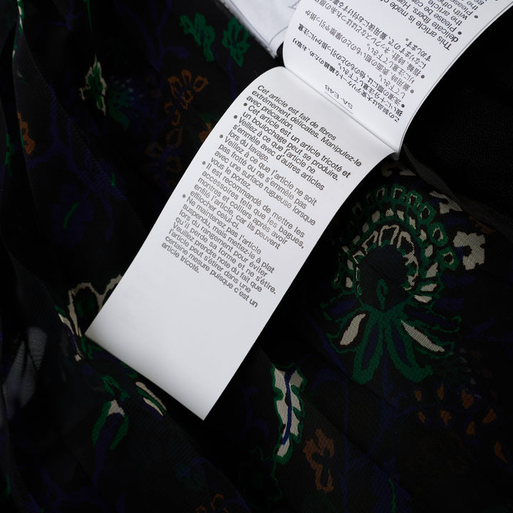 sacai black cotton knit cardigan with V-neckline, button front, patch pockets and a pleated sheer floral-print back panel - view 6