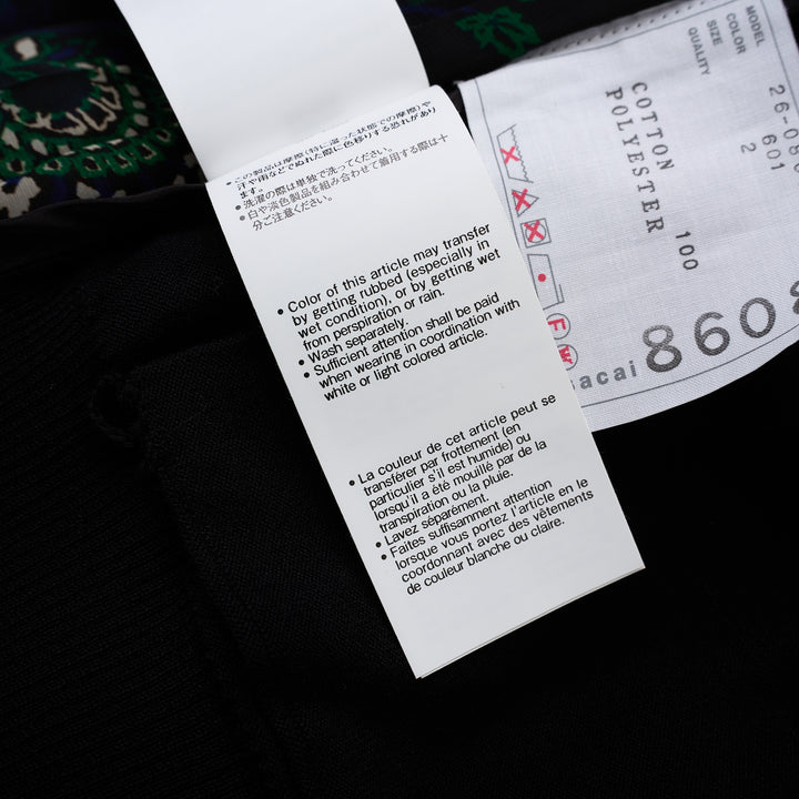 sacai black cotton knit cardigan with V-neckline, button front, patch pockets and a pleated sheer floral-print back panel - view 8