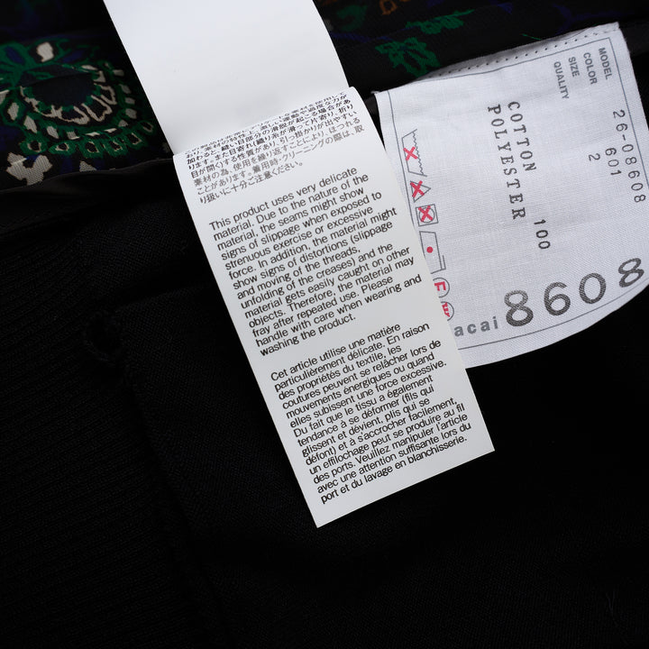sacai black cotton knit cardigan with V-neckline, button front, patch pockets and a pleated sheer floral-print back panel - view 9