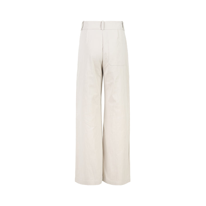 Club21 Collection Adele wide-leg pants in light neutral nylon cotton twill with patch pockets and double button waistband, front view - view 2