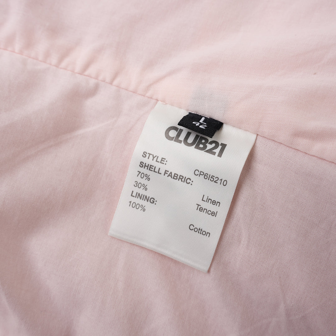 Pink hand-brushed linen Tencel halter vest with crossover neckline, back tie, button front and welt pockets - view 3