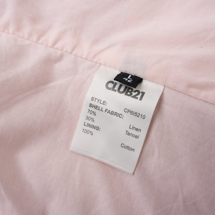 Pink hand-brushed linen Tencel halter vest with crossover neckline, back tie, button front and welt pockets - view 3