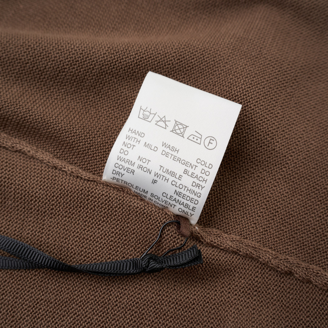 Brown cropped hooded sweater in a lightweight silk cotton Tencel knit with a tie-neck drawcord, ribbed cuffs and raw hem - view 4