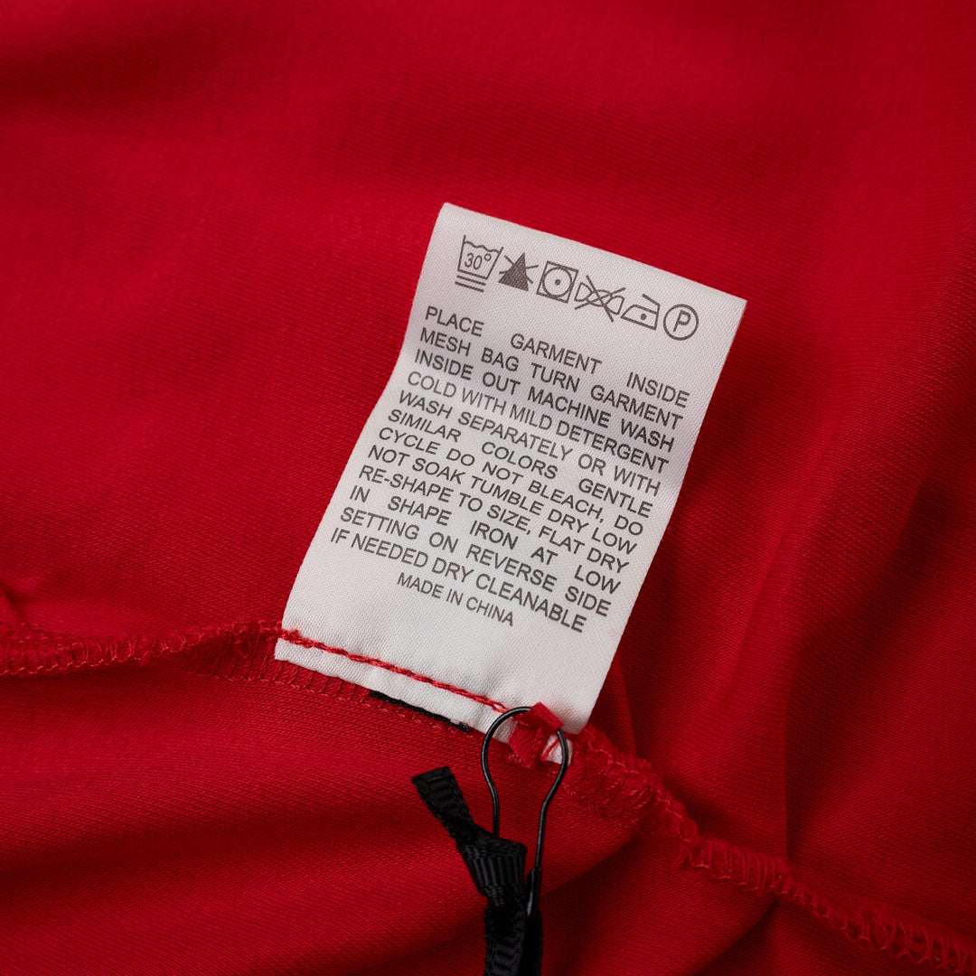 Red cotton spandex jersey V-neck top with extended short sleeves and Club21 label at the back neck - view 3