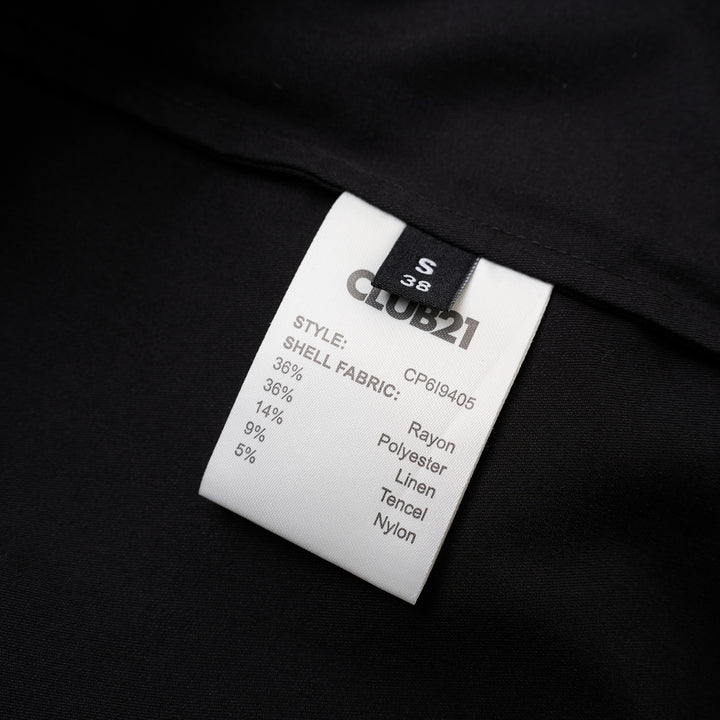Black Thea dress in stretch rayon linen with boat neckline, wide short sleeves and gathered waist detail - view 4