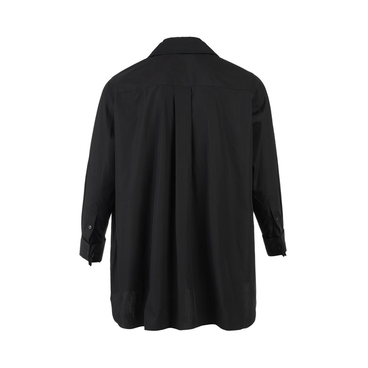 sacai Poplin X Suiting Shirt in black with double-breasted blazer front, peak lapels and gold anchor buttons over a poplin shirt body - view 2
