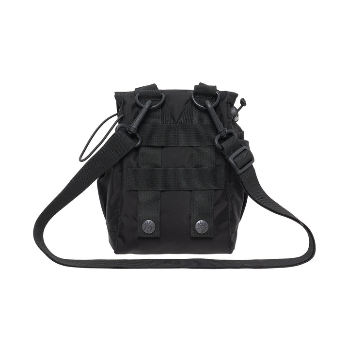 Human Made Military Pouch #1 in black with front buckle flap, webbing straps, DRY ALLS stencil label and side pockets - view 3
