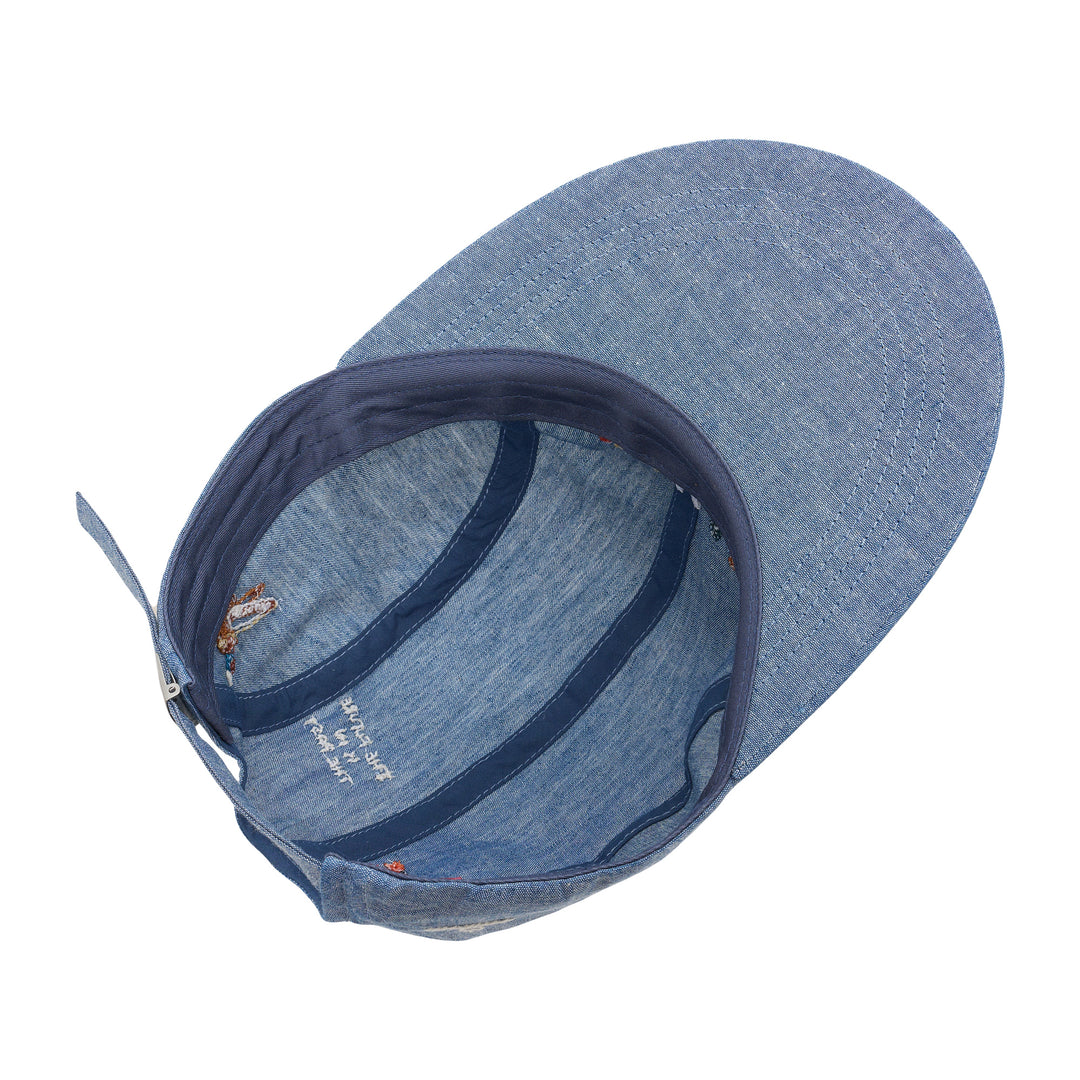 Human Made 4-panel chambray cap in washed blue with multicolour embroidered HUMAN lettering on the crown and MADE on the brim - view 4