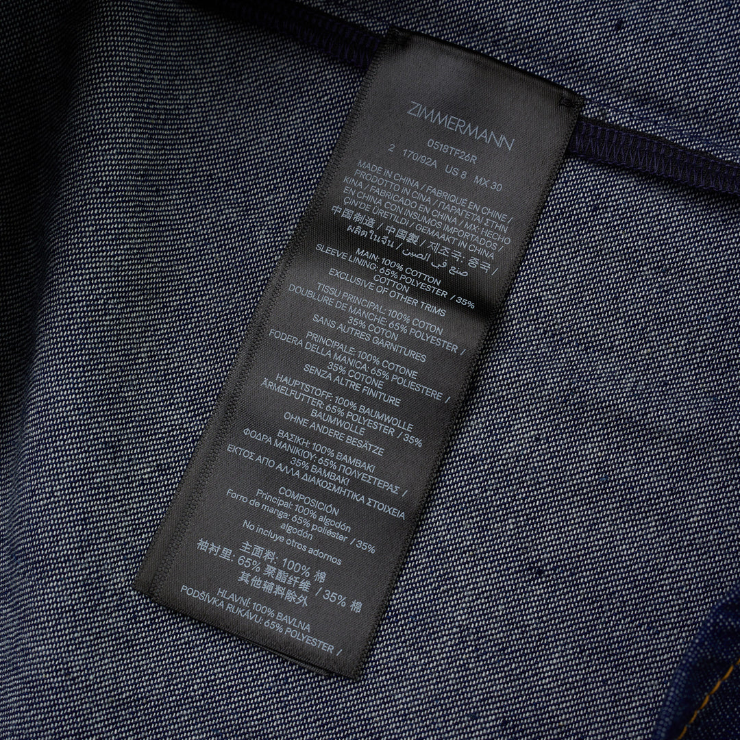 Zimmermann Denim Billow Shirt in dark indigo with stand collar, gold-tone buttons, contrast topstitching and balloon sleeves - view 3
