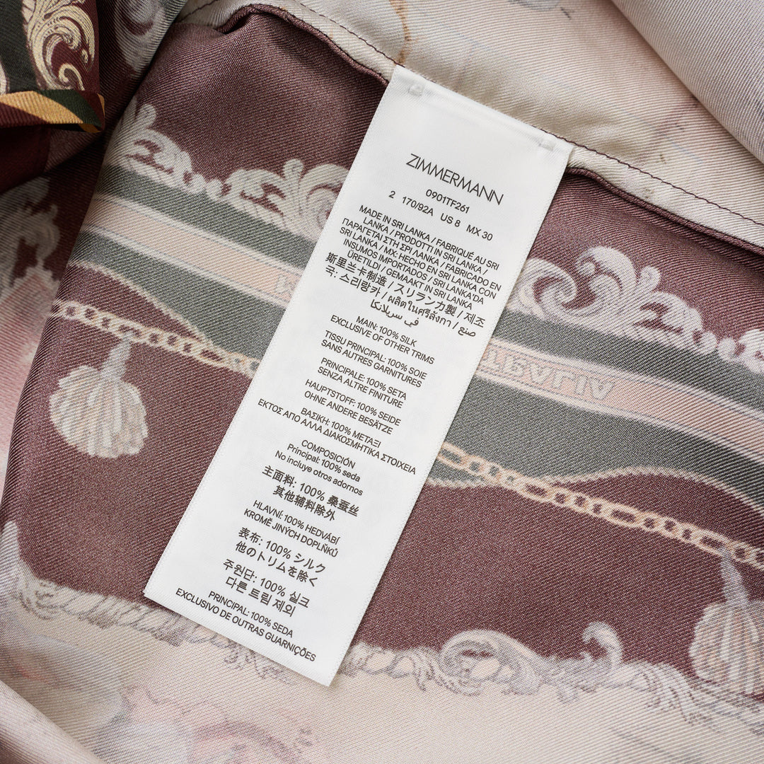 Zimmermann Valiant Twill Shirt in burgundy with a vintage Map of Australia scarf print, baroque borders and tassel details - view 3