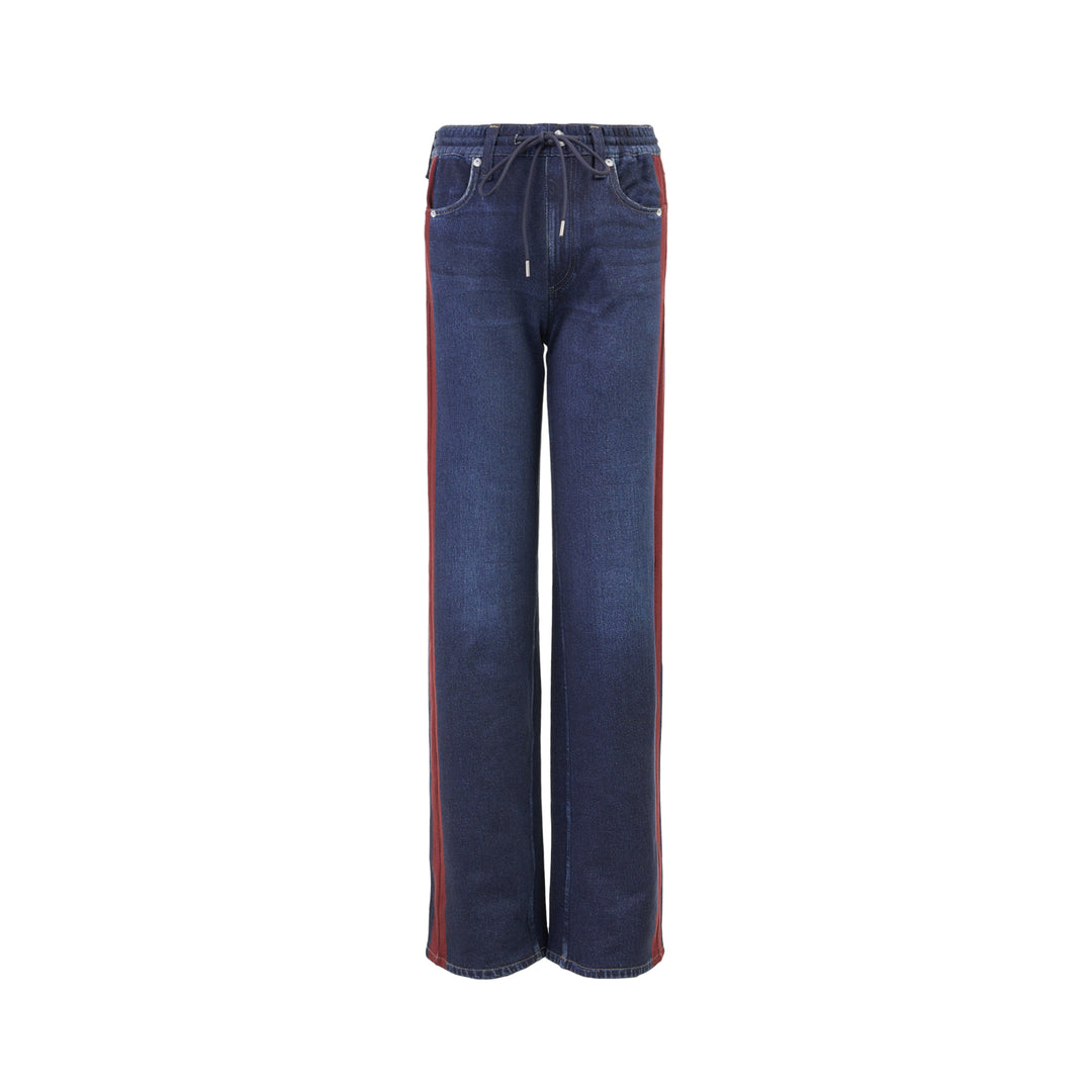 rag & bone Miramar wide-leg jeans in dark indigo denim with an elasticated drawcord waist and burgundy contrast side stripes