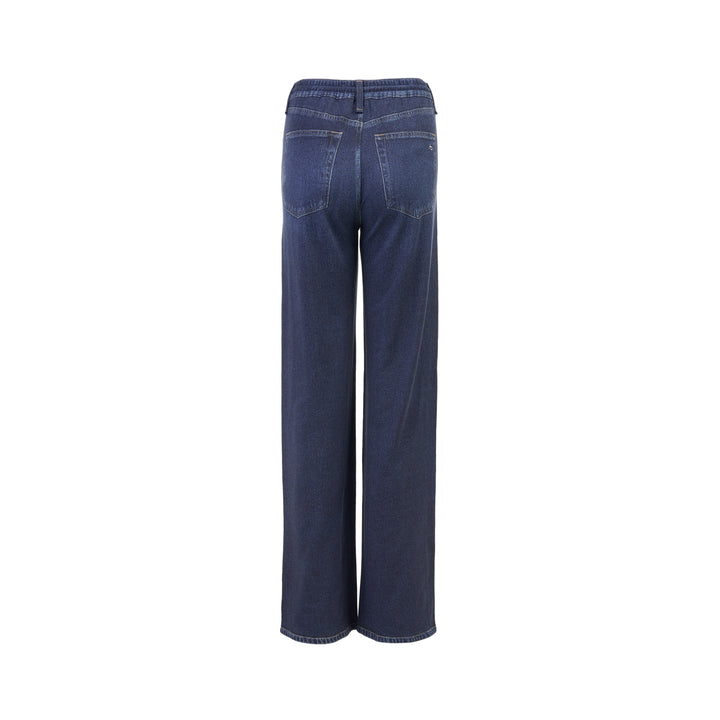 rag & bone Miramar wide-leg jeans in dark indigo denim with an elasticated drawcord waist and burgundy contrast side stripes - view 2