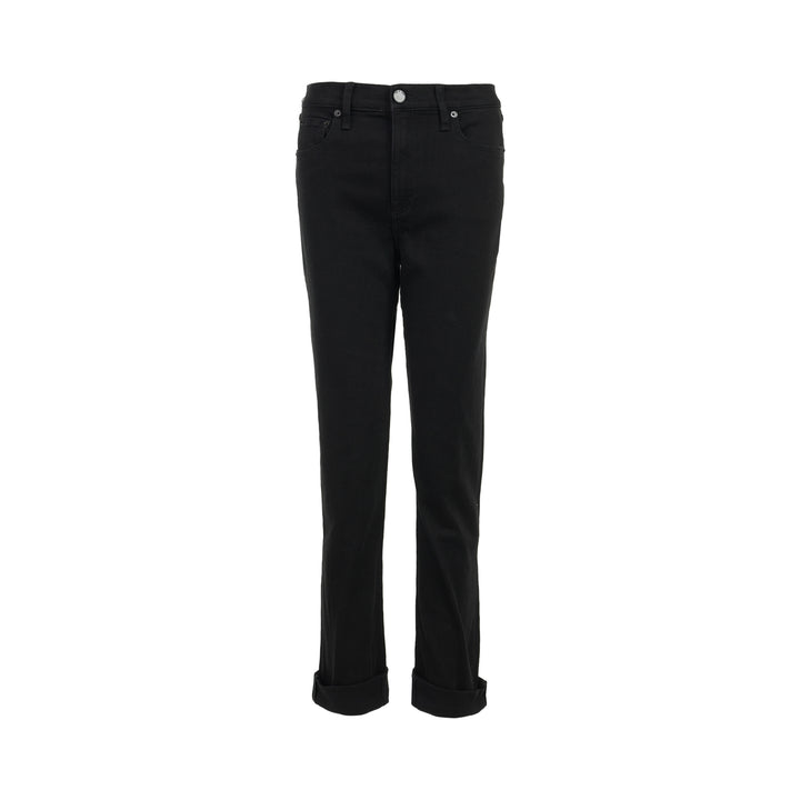 rag & bone Flexi Wren mid-rise full slim jeans in black stretch denim with five-pocket styling and rolled cuffs, shown from the front