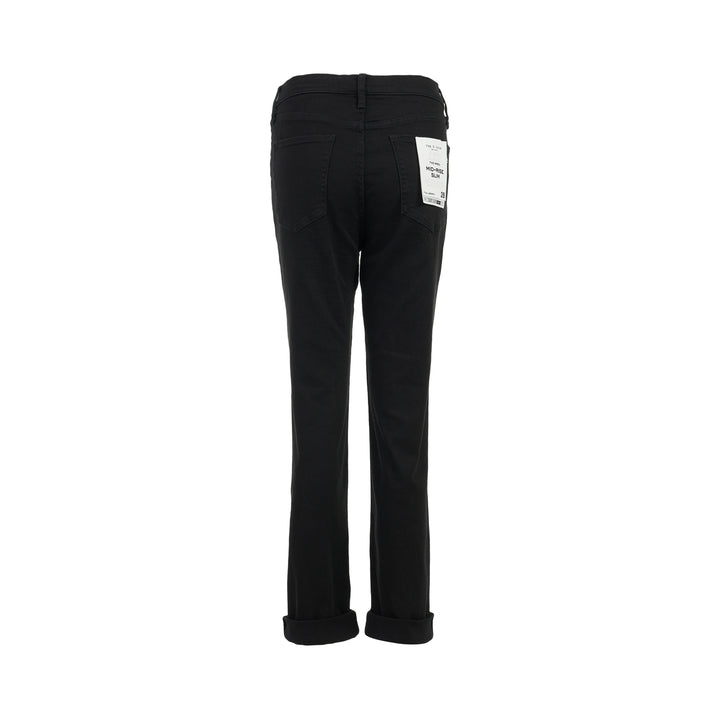 rag & bone Flexi Wren mid-rise full slim jeans in black stretch denim with five-pocket styling and rolled cuffs, shown from the front - view 2