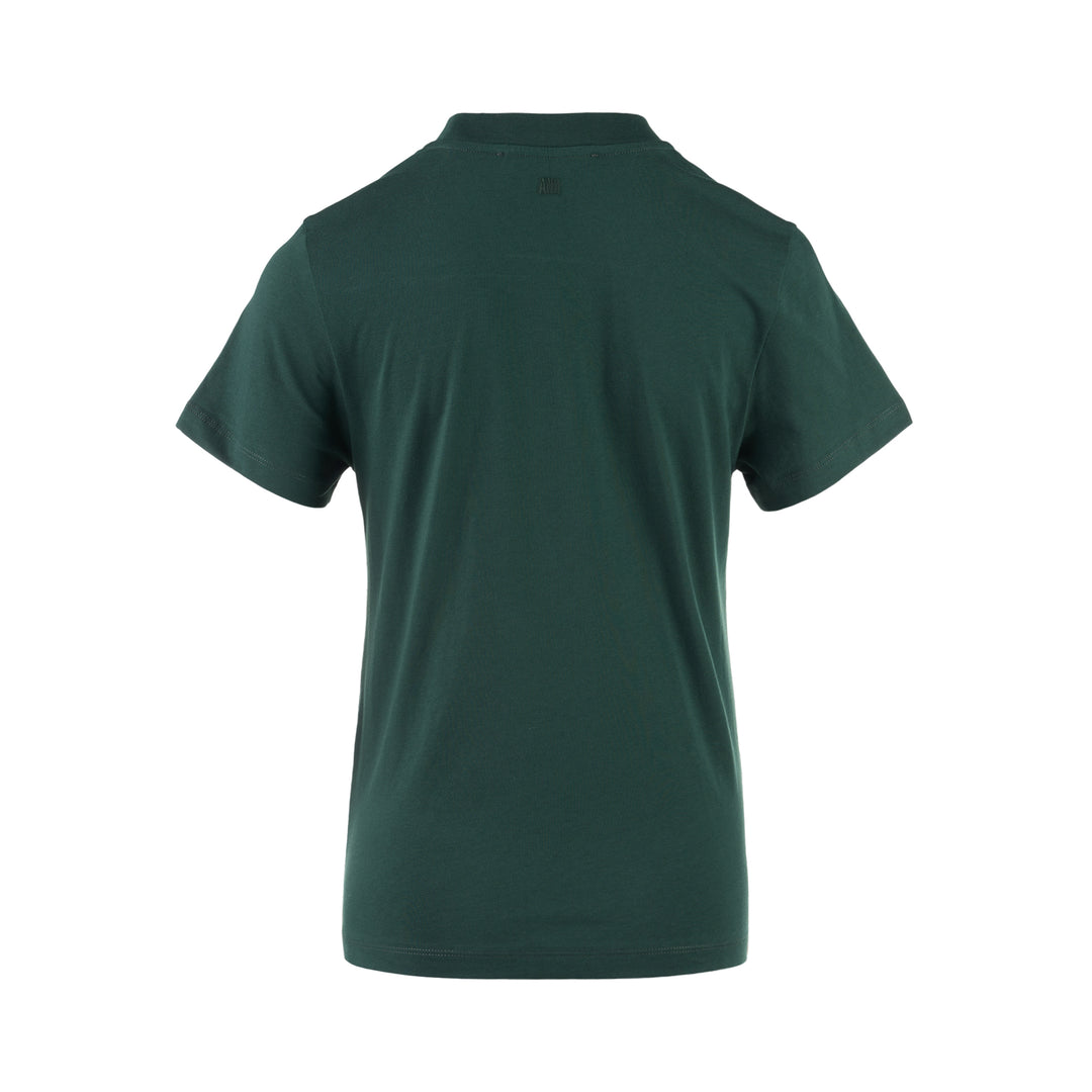 AMI forest green short-sleeve crew neck T-shirt with a small black Ami de Cœur embroidered logo at the chest - view 2