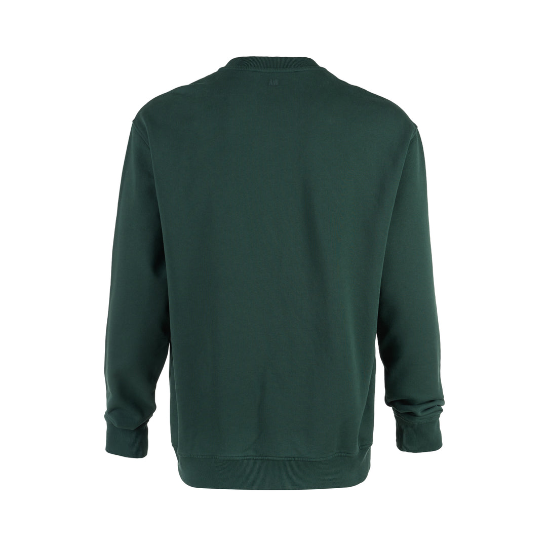 AMI forest green crewneck sweatshirt with ribbed trim and a small embroidered Ami de Coeur logo at the chest - view 2