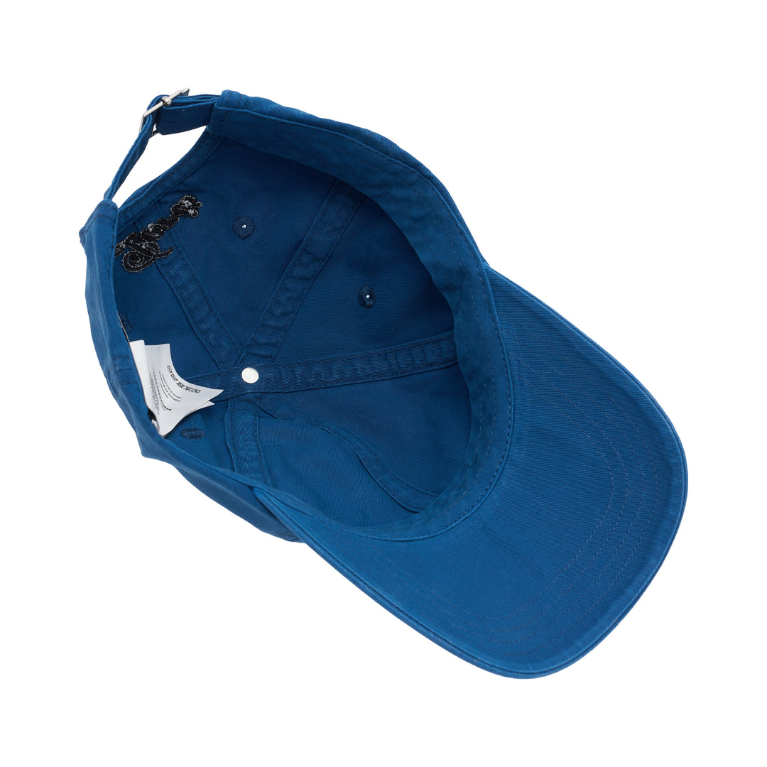 AMI blue cotton twill baseball cap with black script logo embroidered at the front and curved stitched brim - view 4