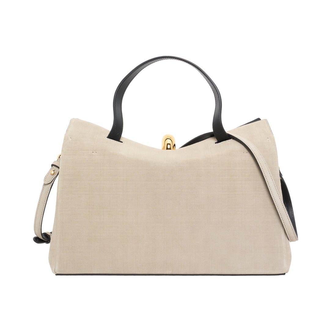 Jacquemus Le Valérie beige top handle handbag with sculptural gold clasp and adjustable shoulder strap - view 3