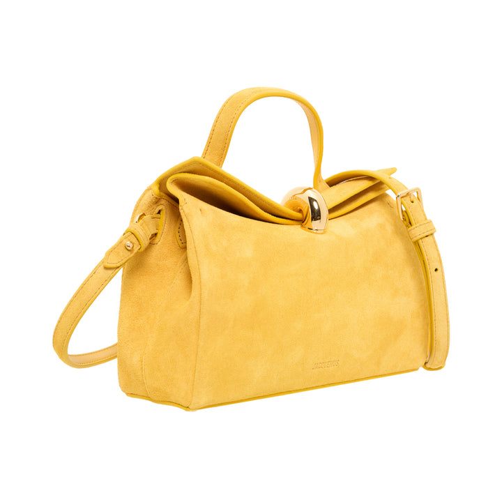 Jacquemus Le Petit Valerie yellow suede top-handle handbag with gold-tone clasp and detachable crossbody strap - view 2