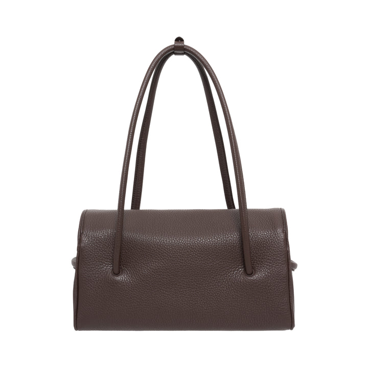 Jacquemus Le Turismo Long shoulder bag in grained deep brown leather with rolled looped handles, fold-over flap and knotted leather detail - view 3