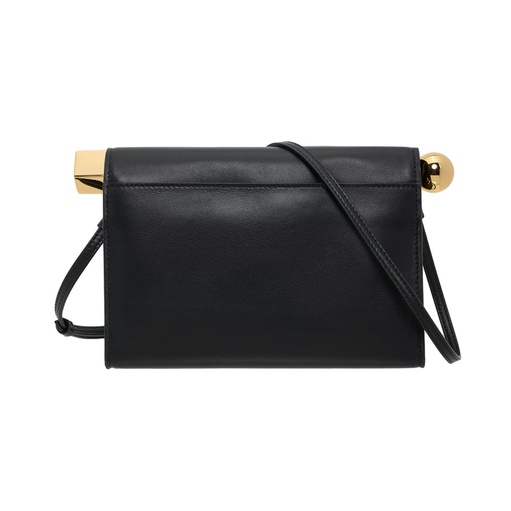 Jacquemus Le Sac Rond Carré black leather crossbody bag with gold sphere and cube hardware and slim adjustable strap - view 3
