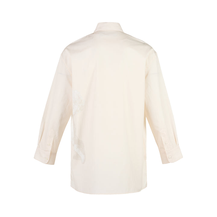 Jacquemus La Chemise Pisco long sleeve cream shirt with tonal poodle print across the front and button placket - view 2
