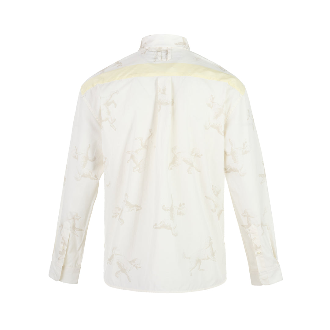 Jacquemus La Chemise Fefe white long sleeve shirt with tonal poodle print and pale yellow placket and chest pocket - view 2