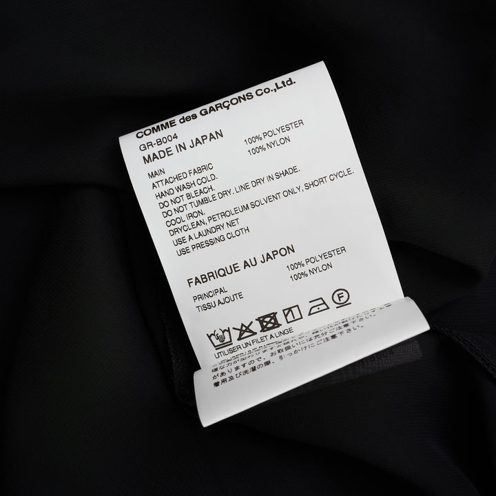 Comme des Garçons black sheer georgette button-up shirt with floral lace sleeves, chest pocket and lace cuffs - view 3