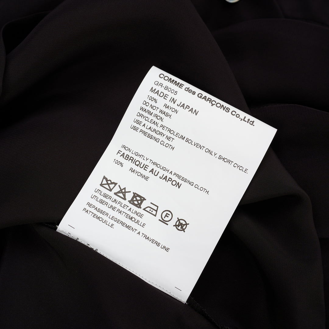 Comme des Garçons sheer black rayon georgette shirt with oversized layered cape collar, patch chest pocket and mother-of-pearl buttons - view 3