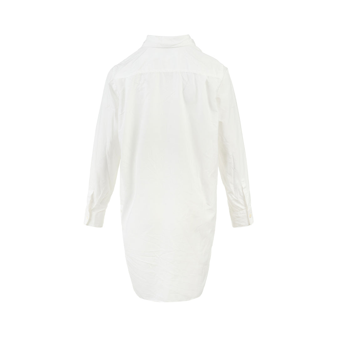 Comme des Garçons Comme des Garçons white longline shirt with raw-edge panel seams, chest pocket and button-through front - view 2