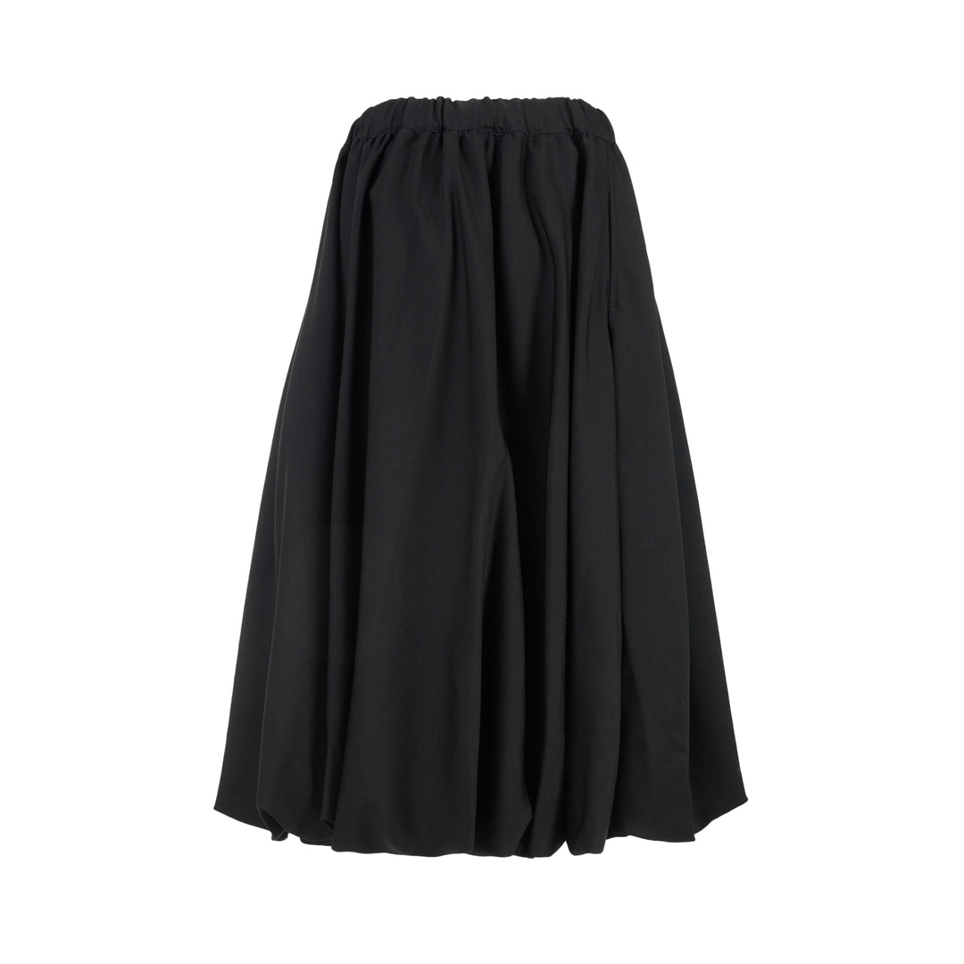 Noir Kei Ninomiya black wool doeskin midi skirt with an oversized sculptural bow, gathered elastic waist and bubble hem - view 2