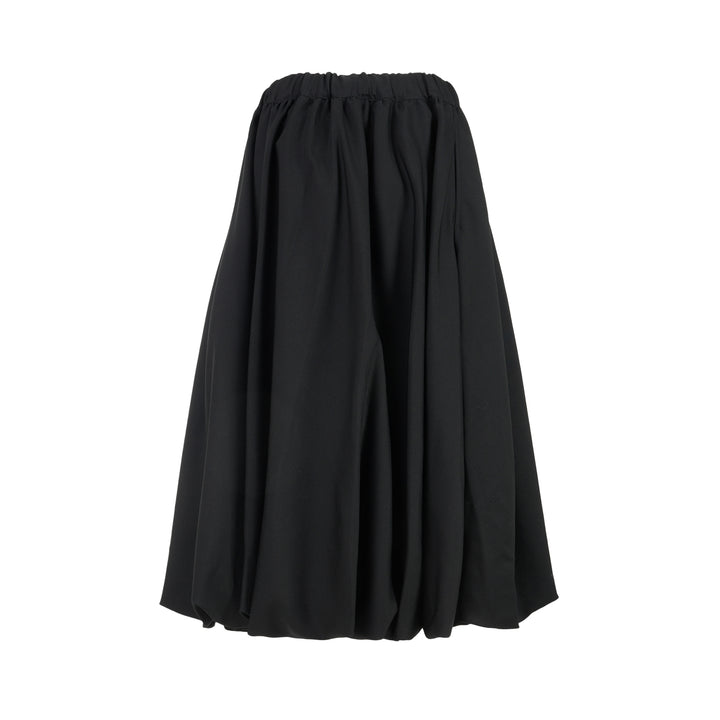 Noir Kei Ninomiya black wool doeskin midi skirt with an oversized sculptural bow, gathered elastic waist and bubble hem - view 2