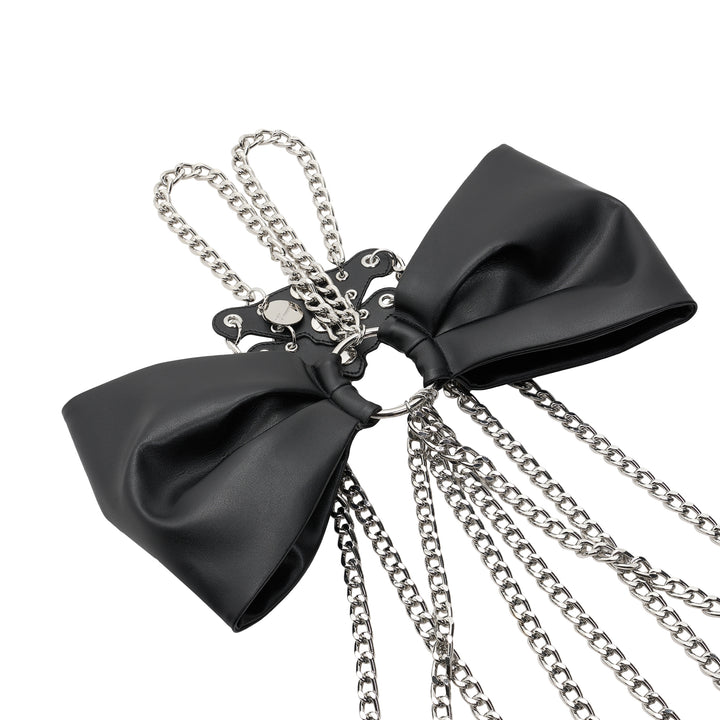 Noir Kei Ninomiya black synthetic leather vest with silver studs, grommets and cascading silver-tone curb chains - view 3