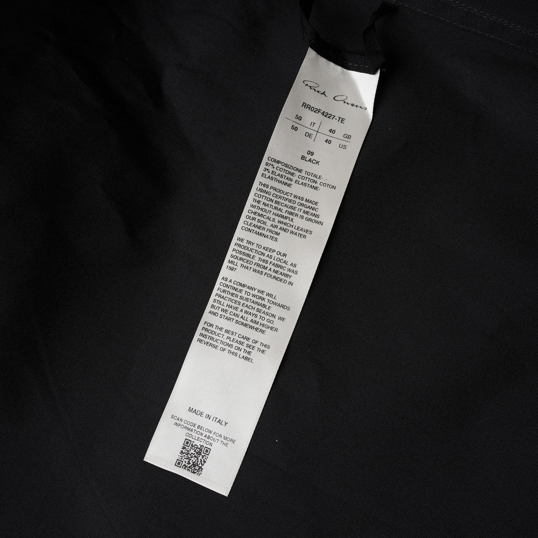 Rick Owens black long sleeve outershirt with high funnel collar, concealed snap placket and two vertical flap chest pockets - view 3