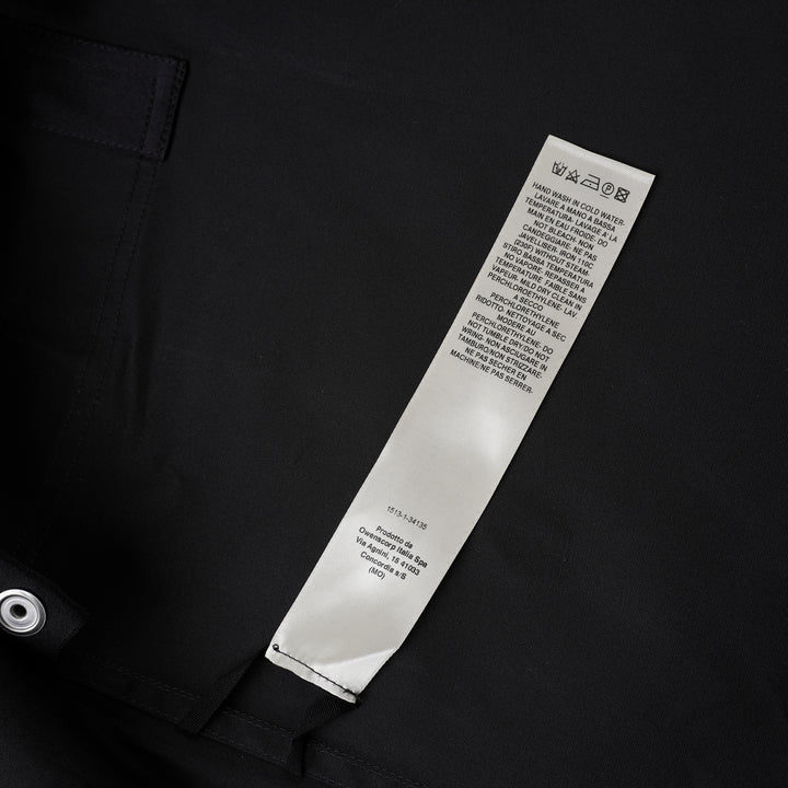 Rick Owens black long sleeve outershirt with high funnel collar, concealed snap placket and two vertical flap chest pockets - view 4