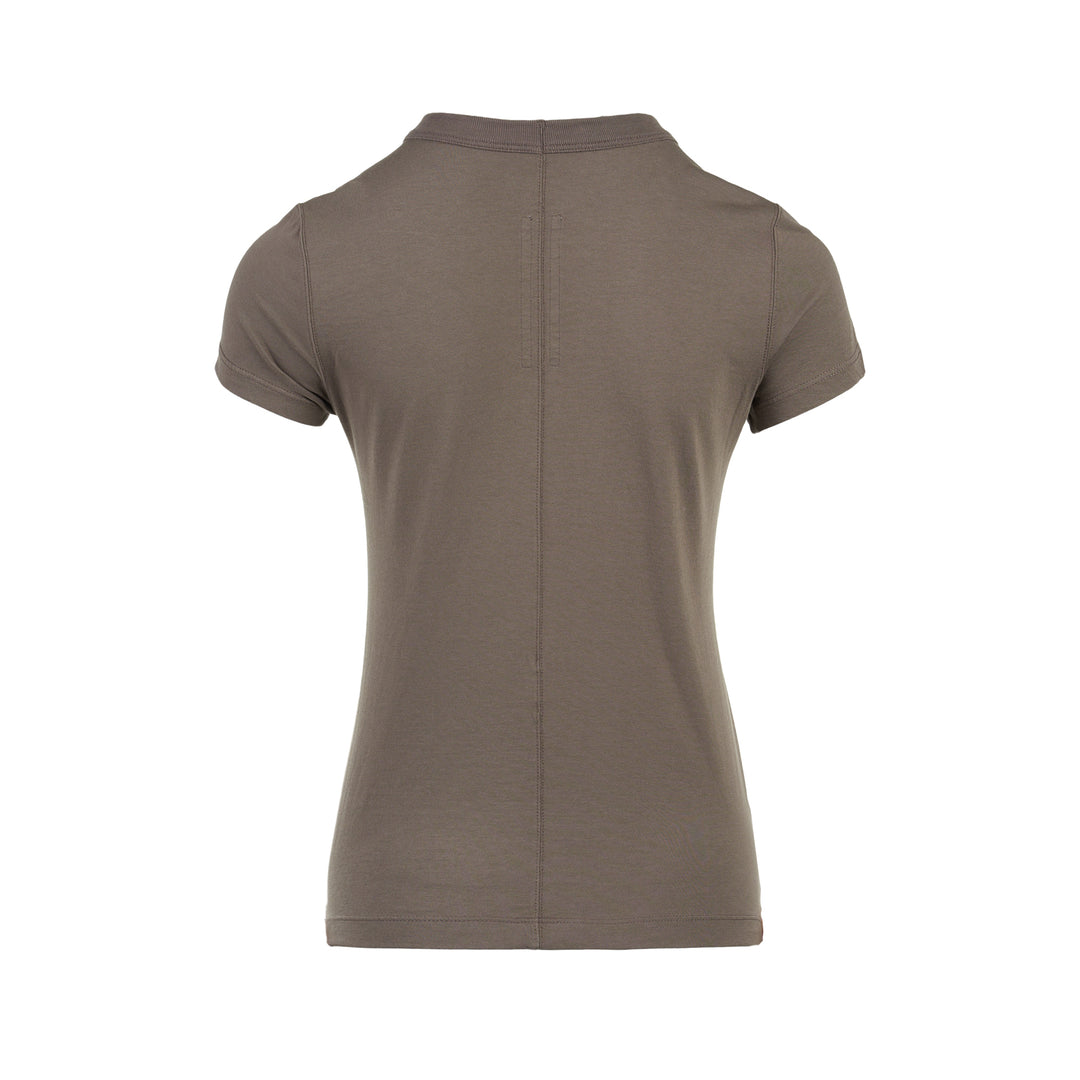 Rick Owens Cropped Level T-Shirt in muted taupe-grey with ribbed crew neck and short cap sleeves, front view - view 2