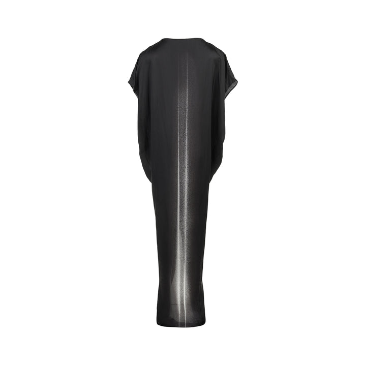 Rick Owens Dagger Gown in black, a floor-length draped column dress with cap sleeves and a pale ombré gradient running down the back - view 2