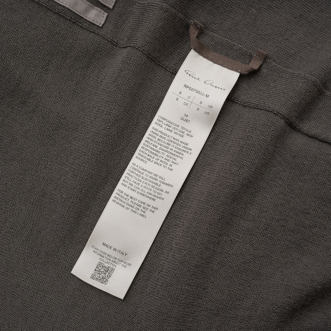 Rick Owens cropped knit sweater in taupe-grey with draped neckline, dolman sleeves and ribbed hem, front view - view 3