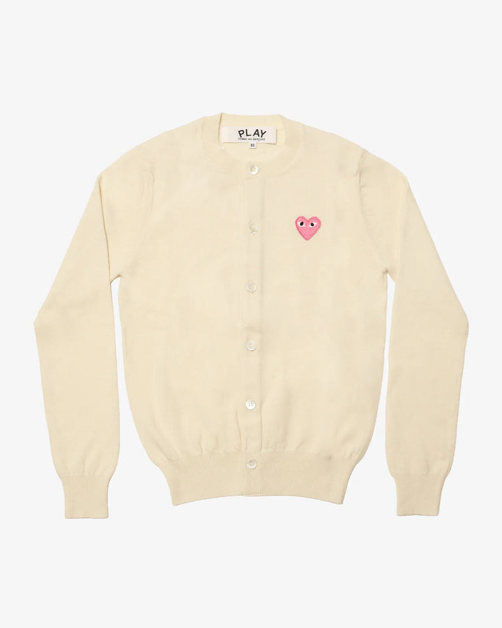 COMME des GARCONS PLAY Round Neck Cardigan Pink Emblem