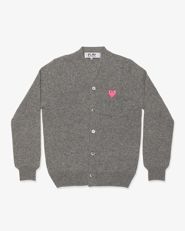COMME des GARCONS PLAY V-Neck Cardigan with Pink Emblem