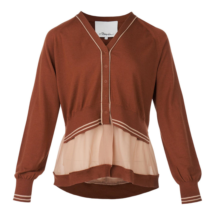 Club21 - 3.1 Phillip Lim - Chiffon Hem Boxy Cardigan - CARDIGANS - Orange