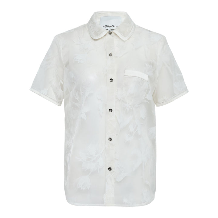 Club21 - 3.1 Phillip Lim - Flocked Organza Short Sleeve Shirt - BLOUSES - White