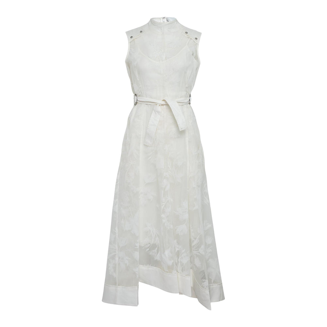 Club21 - 3.1 Phillip Lim - Flocked Organza Sleeveless Midi Dress - WOVEN DRESSES - White