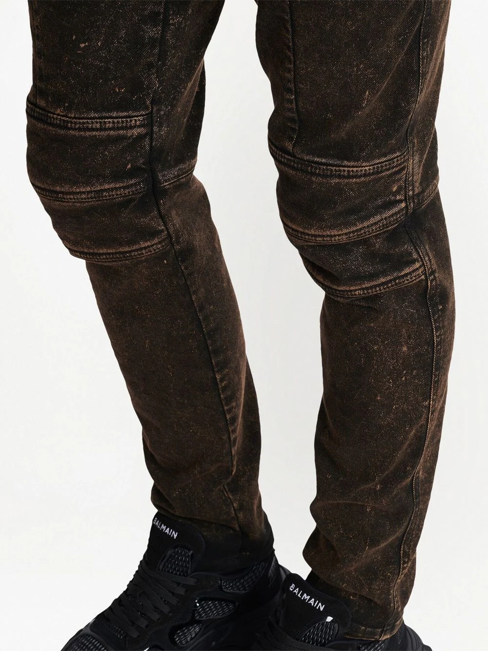 Zipped Belt Dark Brown Denim Pants