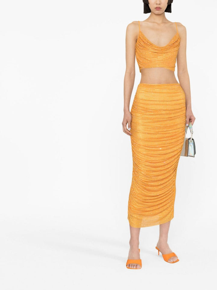 Orange Hotfix Mesh Midi Skirt