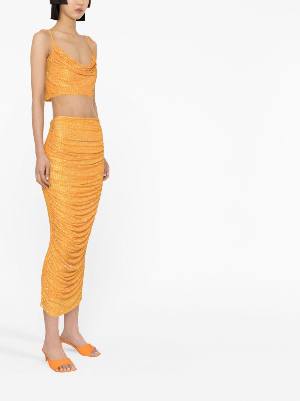 Orange Hotfix Mesh Midi Skirt